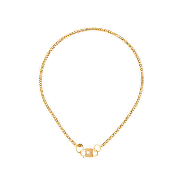 Basic Chain Necklace Gold With Oval Lock Pearl